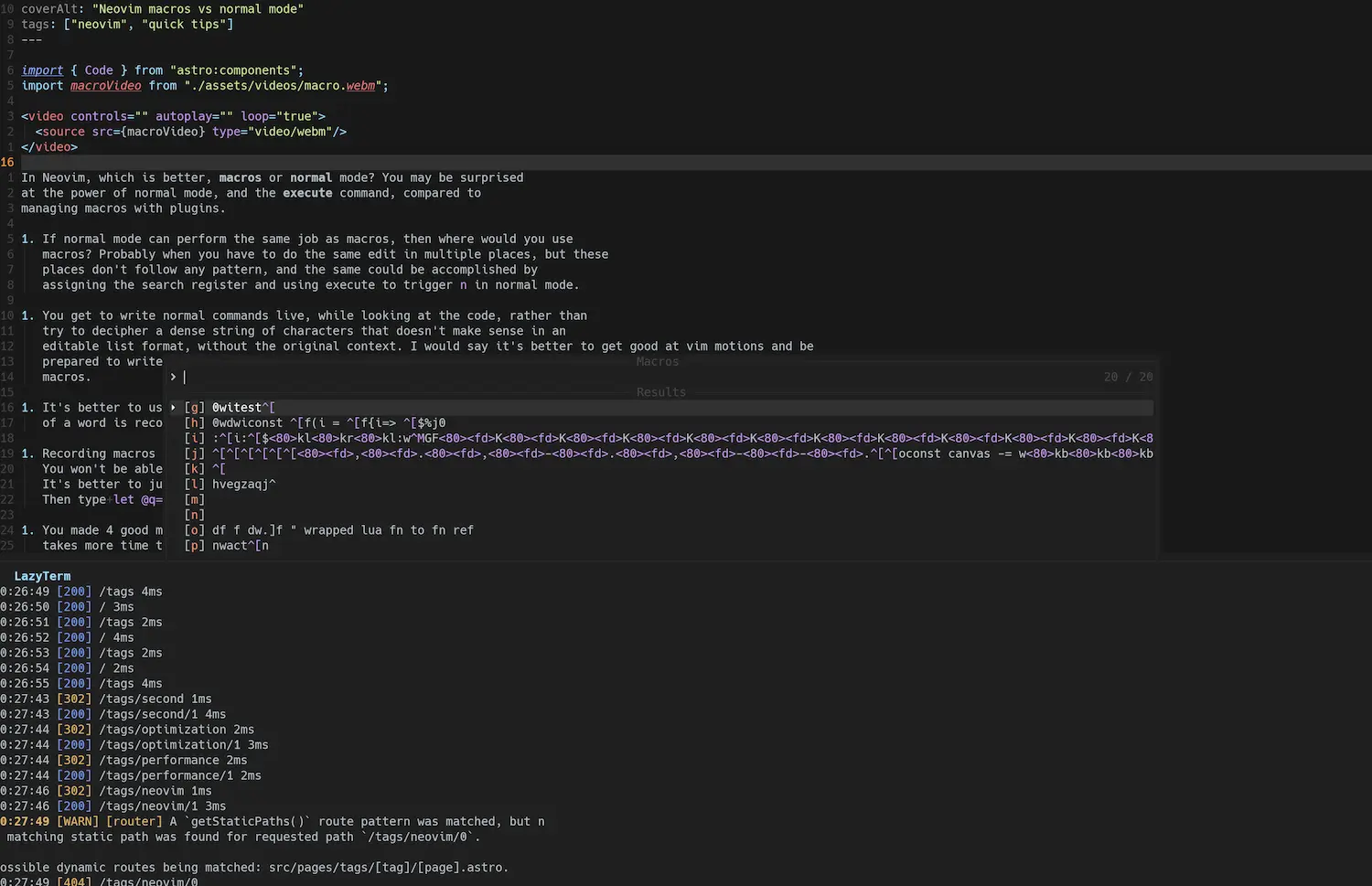 Go to the post titled "Neovim macros vs normal mode"